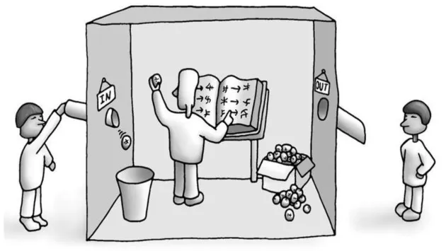 John Searle at a lectern or desk, or a diagram illustrating the Chinese Room thought experiment