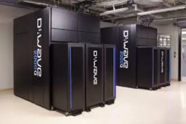 The D-Wave One processor unit, showing a black cylindrical cryogenic cooling housing