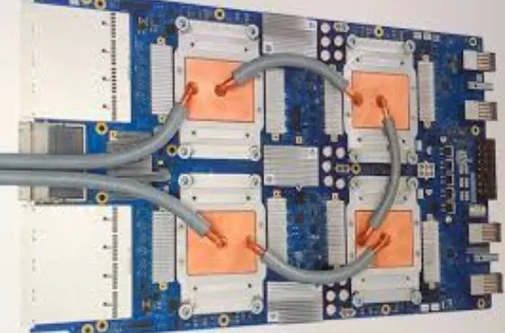 Close-up of a TPU v4 chip or a large server rack of TPU v4 units in a data centre