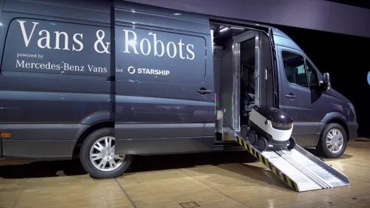 Mercedes-Benz van fitted with cameras and computing equipment mounted on the exterior
