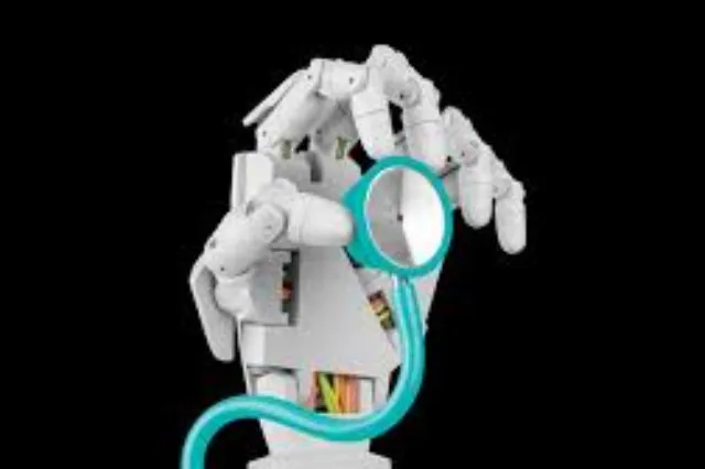 A robotic surgical arm positioned over an operating table in a hospital setting